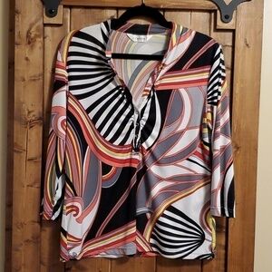 Current Multi Color Psychedelic Print Shirred Blouse est Size Large